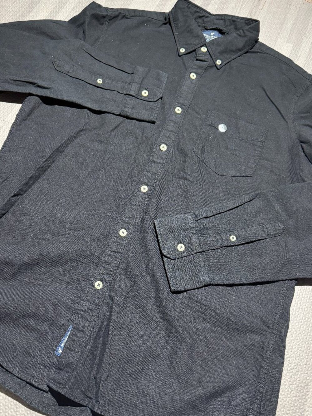 American Eagle Men’s Large Black Slim Fit Oxford Button Down Shirt NWT